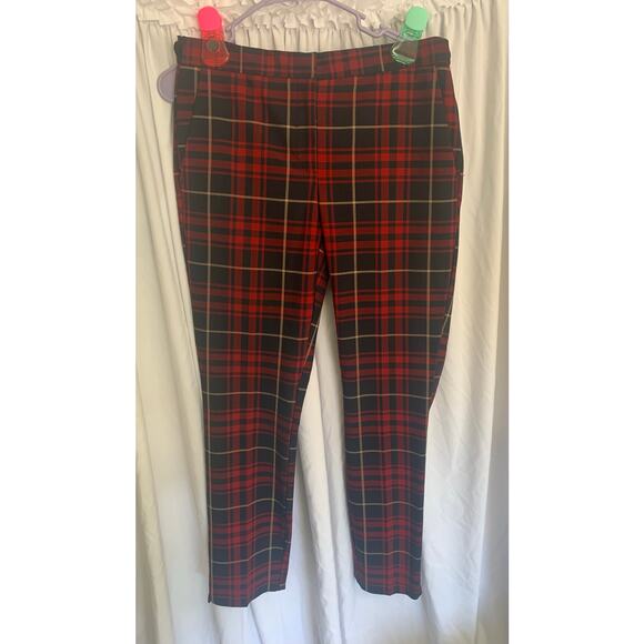 ZARA Basic Red Plaid Tartan Slim Pants Women’s M US 6 Ankle Trouser Check - Picture 1 of 3